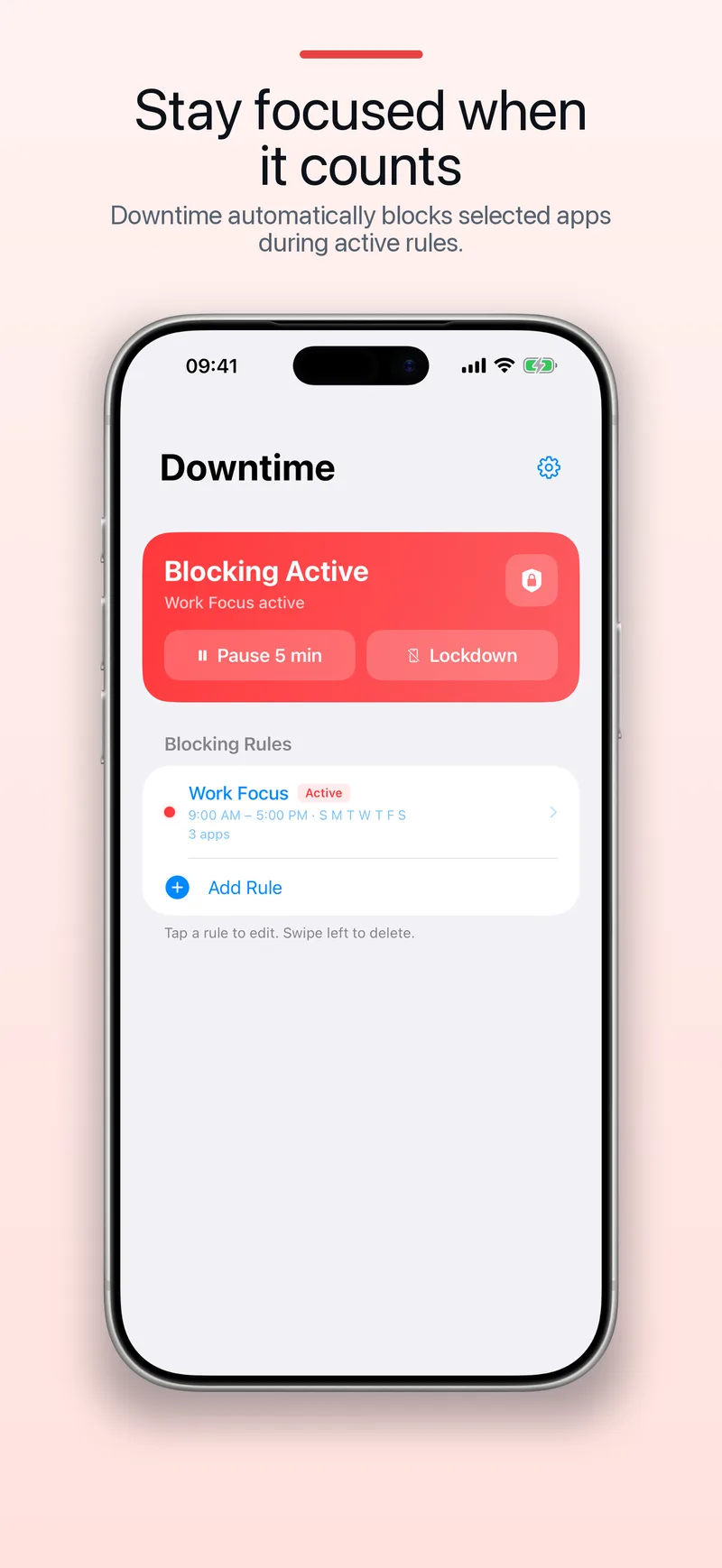 Downtime active blocking status on iPhone